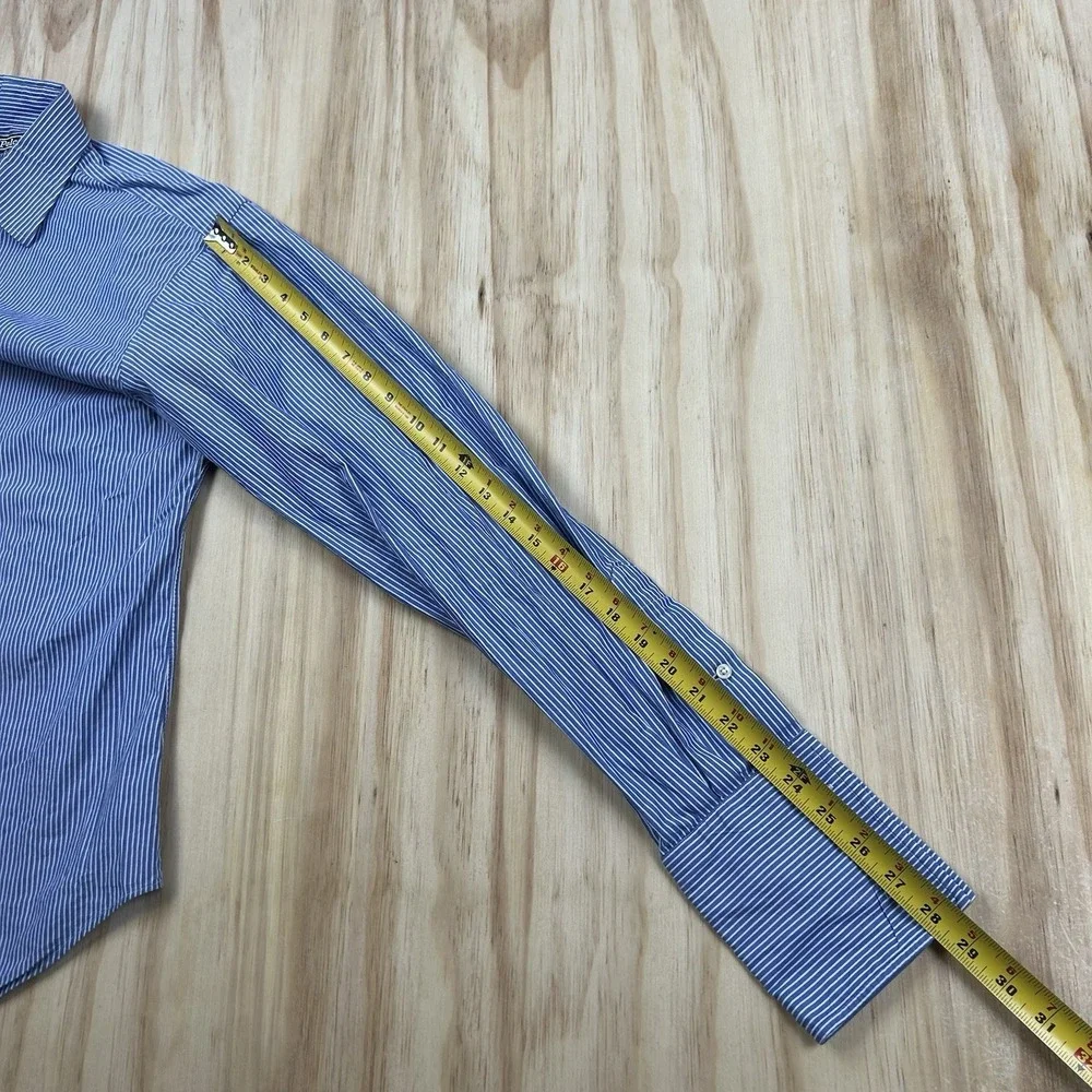 Vintage Polo Ralph Lauren Men's 15.5 34 Blue White Stripe Curham French Cuff